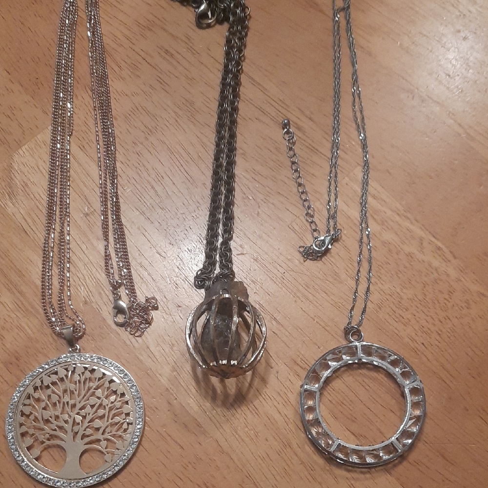 Sterling Silver Tree of Life & Circle Pendant Necklace Set - Silver